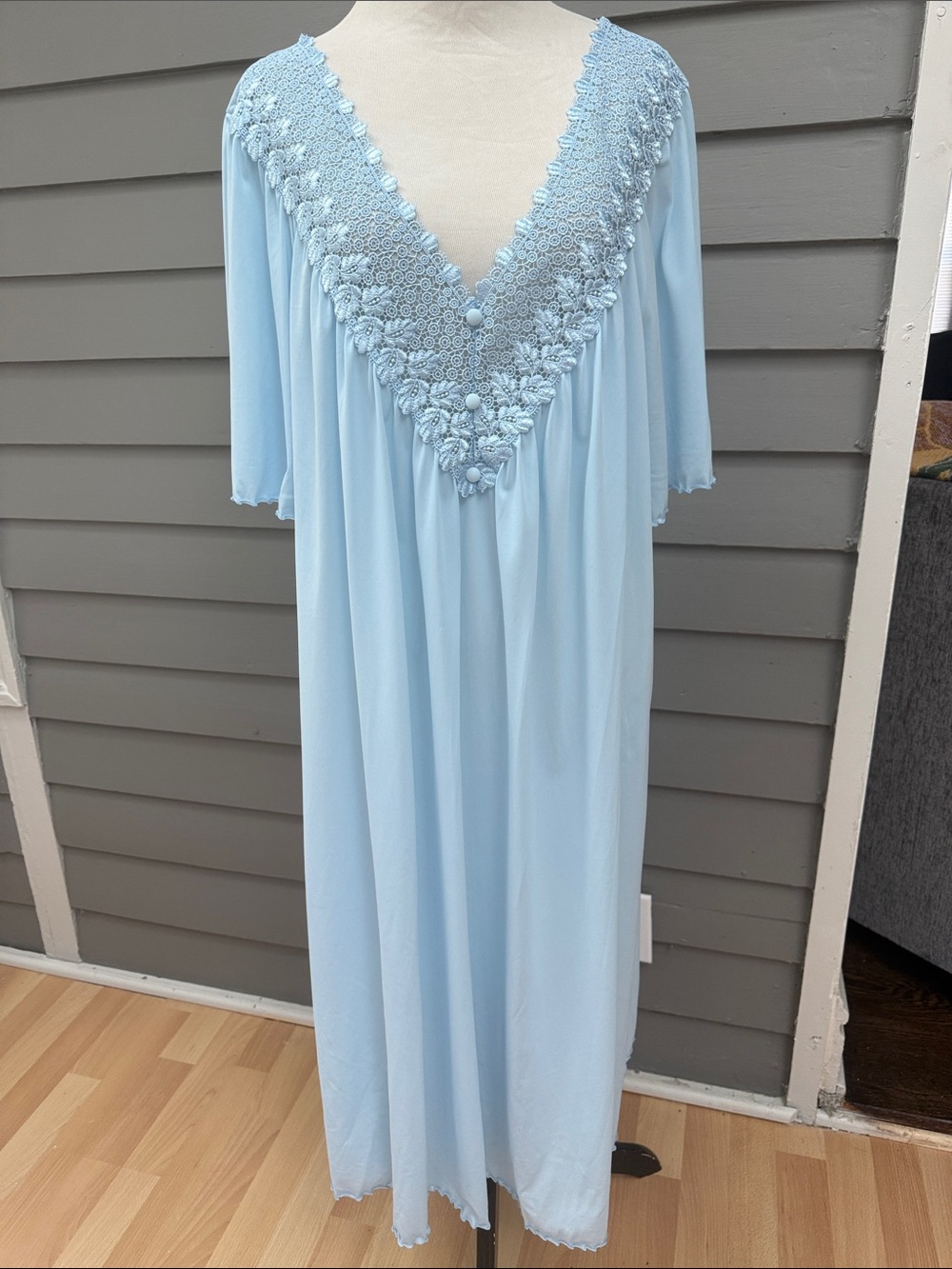 Shadowline Beloved Flutter Sleeve Light Blue Lace Babydoll Nylon Nightgown 3X